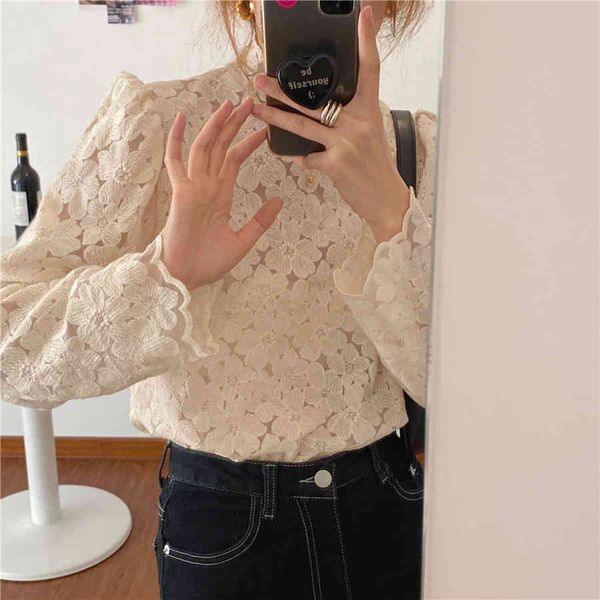 

blouses sweet stand lace stylish female basic shirts arrival embroidery flowers women all match blouses, White