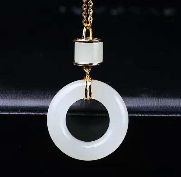 

lockets hetian baiyu silver inlay pendant white jade big h35#