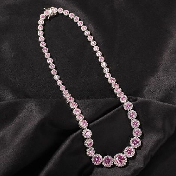 Gemstone das mulheres redonda Ruby Chain de tênis 14K banhado a ouro Jóias Micro Pave Cubic Zirconia Colar Presente do Dia dos Namorados