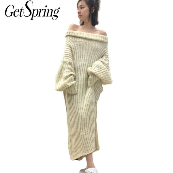 

getsring women sweater dress vintage long loose es oversize wool turtleneck plus size spring casual wear 210601, Black;gray