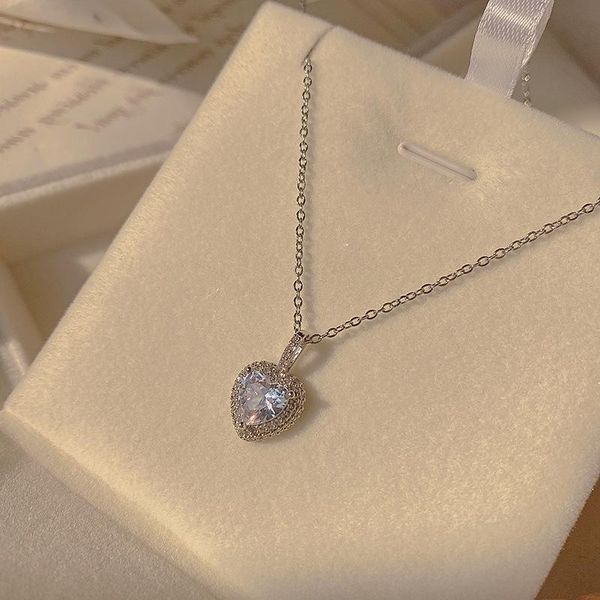 

pendant necklaces kaplan center geometric zircon heart shaped titanium steel necklace jewelry sweet wind gift, Silver