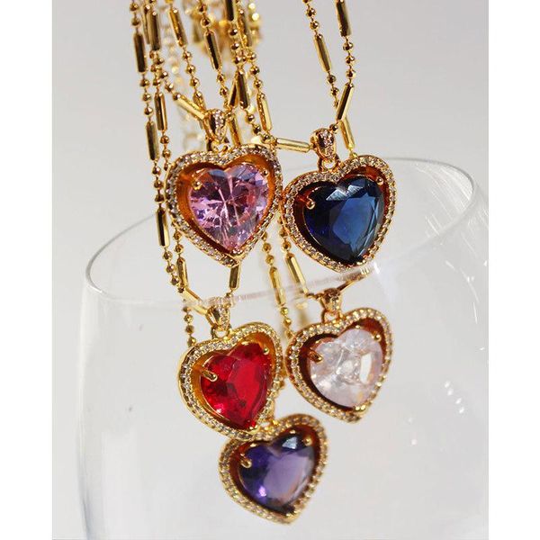 

pendant necklaces colors for women red pink heart neck chain beads female jewelry zircon wholesale gift christmas, Silver