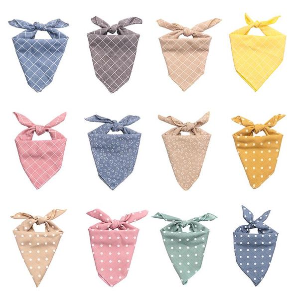

dog apparel washable triangle plaid dots style pet bandanas cotton scarf cat neckerchief bowties collar square bib kittens puppies