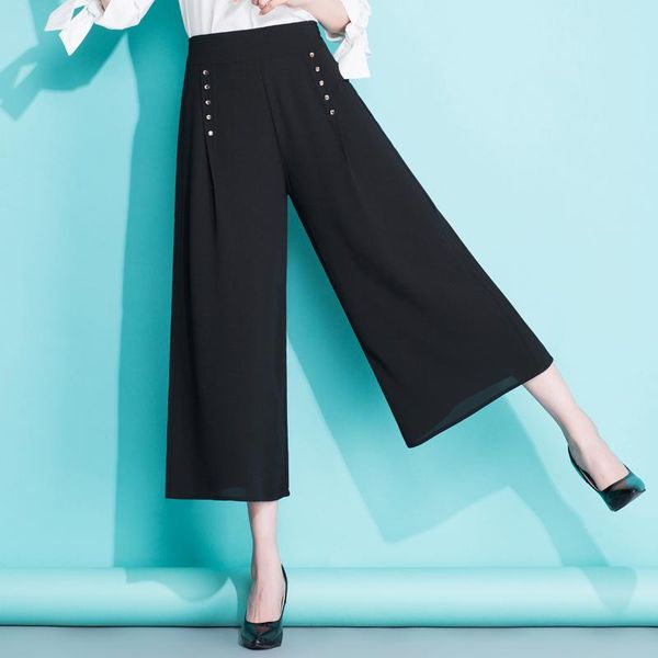 

women's pants & capris wide leg women pant 2021 high waist plus size trousers chiffon pantalon femme pantalones mujer kj053, Black;white
