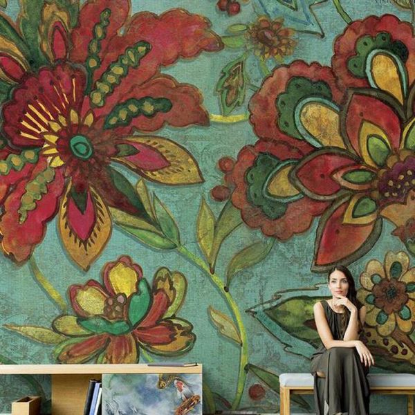 

custom size european retro hand-painted abstract flower oil painting living room bedroom tv background wallpaper mural wallpapers