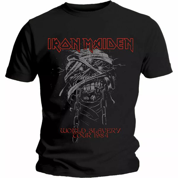 

Iron maiden world slavery tour 1984 official t-shirt men unisex, White;black