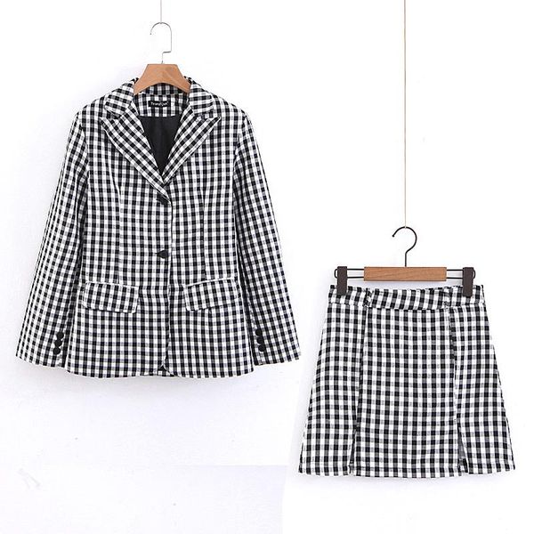 

women's suits & blazers fashion candy colors plaid blazer women business 2 piece skirt and jacket sets ladies office uniform designs su, White;black
