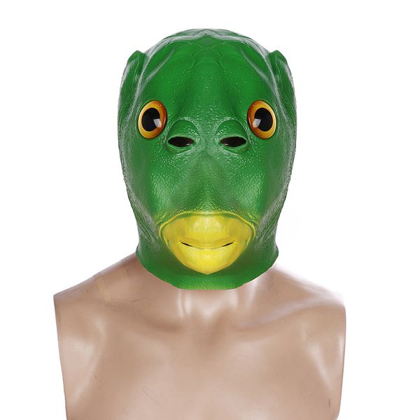 Verde Fish Face Cosplay Máscara Para Adultos Halloween Easter Mardi Gras Traje Máscaras Látex Masquerade Adereços Masque HNA19004