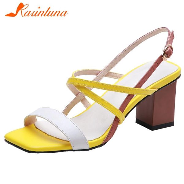 

dress shoes karin cow leather female high heels sandals open toe back strap thin belt mixede color women summer, Black