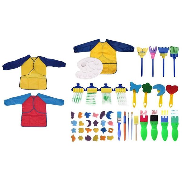 

aprons pack of 2 kids art smocks, children waterproof artist painting & 47 pcs sponge brushes set