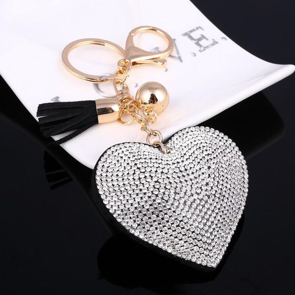 

keychains noenname_nulheart keychain leather tassel key holder metal crystal chain keyring charm bag auto pendant gift wholesale price, Silver