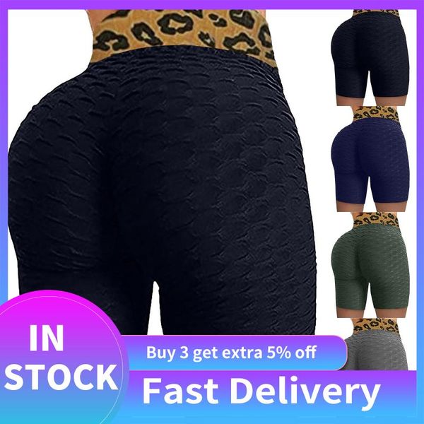 

bikerÂ shorts women's bootyÂ lifting yoga shorts sports leopard stitching pocket loose casual sleamless pants gym clothing, White;black