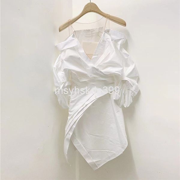 

women's blouses & shirts 6533aw king autumn fake two-piece slim fitting white pleated irregular dress women's fashion