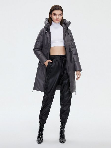 

zip up drawstring tape detail hooded winter coat e0e0#, Black