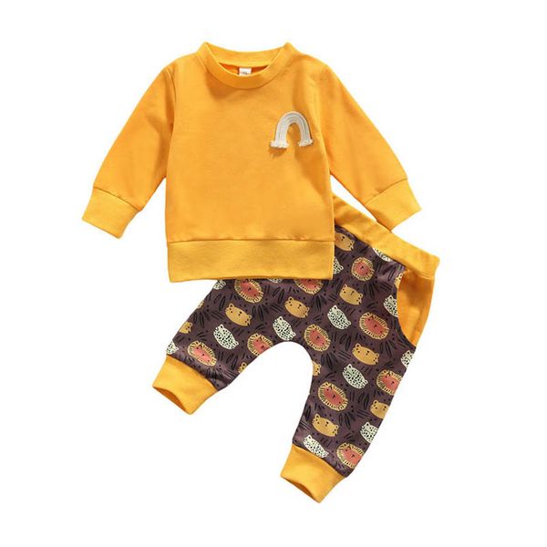

kids clothing sets baby suits boys girls outfits spring autumn cotton long-sleeved animal print long sleeve t-shirts trousers toddler wear b, White