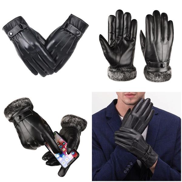 

sports gloves men's black winter mittens keep warm touch screen windproof driving guantes male autumn pu leather business