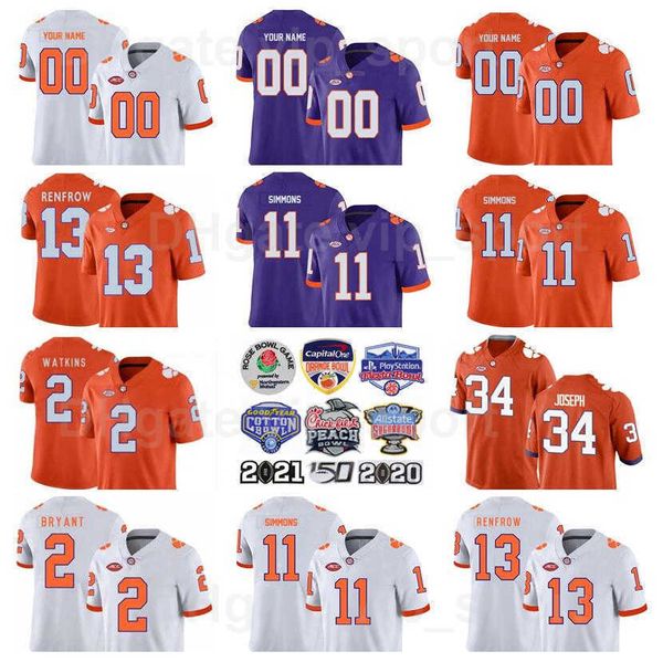 

ncaa college clemson tigers 2 sammy watkins jersey men football 11 isaiah simmons 13 hunter renfrow 8 deon cain 34 kendall joseph 1 james da, Black