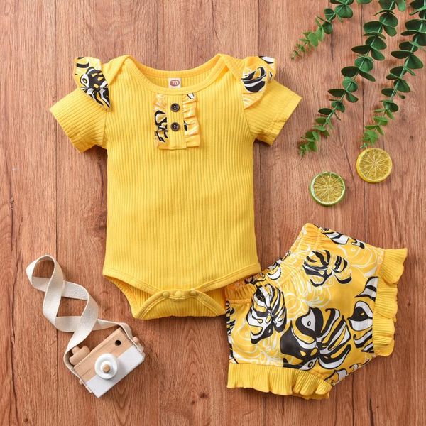 

clothing sets in 2021 baby suit born infant girls ribbed floral sleeve romper shorts outfits set lovely children's, White