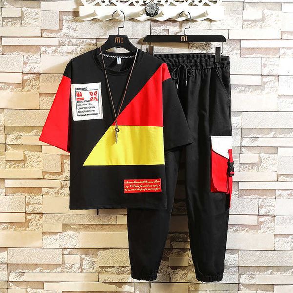 

men's tracksuits 2 pieces sets men sportswear t-shirts+pants casual sweatpants male hip hop style loose elastic waist pants size3x, Gray