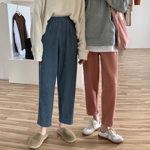 

women's pants & capris spring and autumn korean 2021 high waist corduroy women thicken ankle length trousers casual slimming female str, Black;white