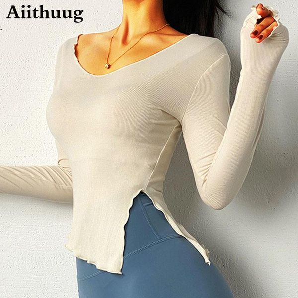 

yoga outfit aiithuug women quick dry gym sport shirt loose casual solid color split women's blouses workout sports tee