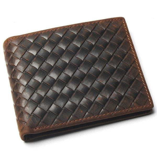 

wallets genuine leather wallet with card page crazy horse men woven pattern men's stylish and fashionable coin purse, Red;black