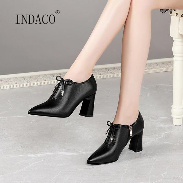 

boots ankle for woman autumn leather thick high heel fashion design shoes pointed toe 8cm1, Black