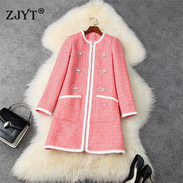 

runway fashion women tweed woolen jackets winter loose wool blend coats elegant long overcoat female outerwear 210601, Black