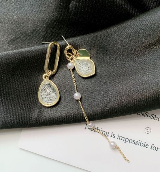 

s925 silver needle asymmetric pearl earrings chandelier