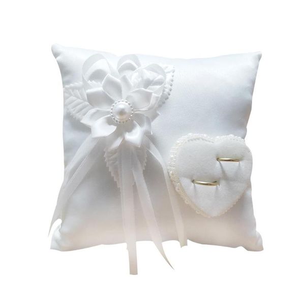 

wedding ring pillow romantic stylish white square flower camellia heart shaped cushion marriage supplies for beach cushion/decorative