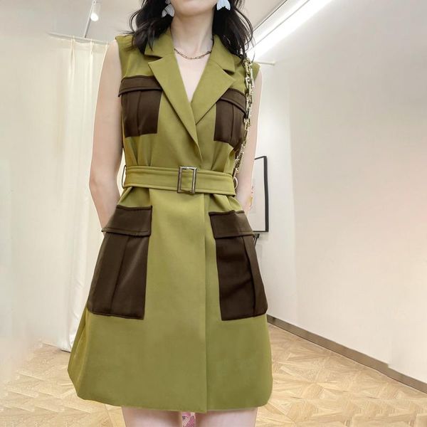 

women's vests [ewq] korea chic trendy women green lapel belt contrast color stitching loose sleeveless vest jacket autumn 2021 16e1096, Black;white
