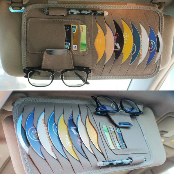 

car organizer universal pu leather sun visor card holder glasses cd plate disk sunshade storage bag pocket