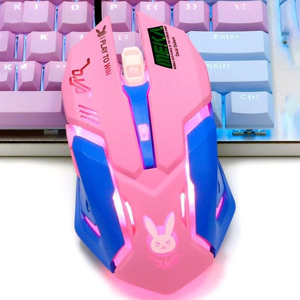 

mice cute pink design mouse for girlfriend gifts ergonomic usb wired silent/sound 4 dpi colorful light game accessories