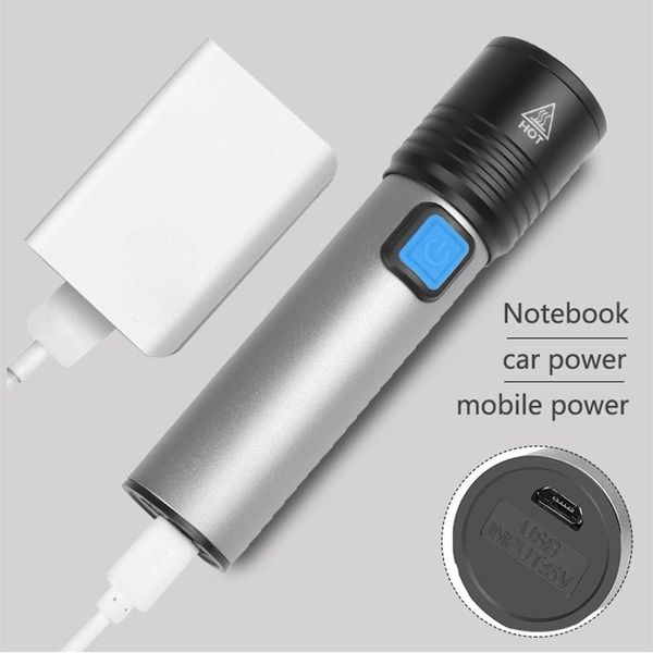 

flashlights torches built-in xm-l t6 usb rechargeable battery led zoomable aluminum torch waterproof for bike camping light head