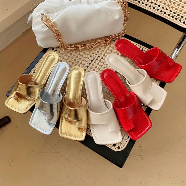 

slippers 2021 fashion square high heel sandals, Black