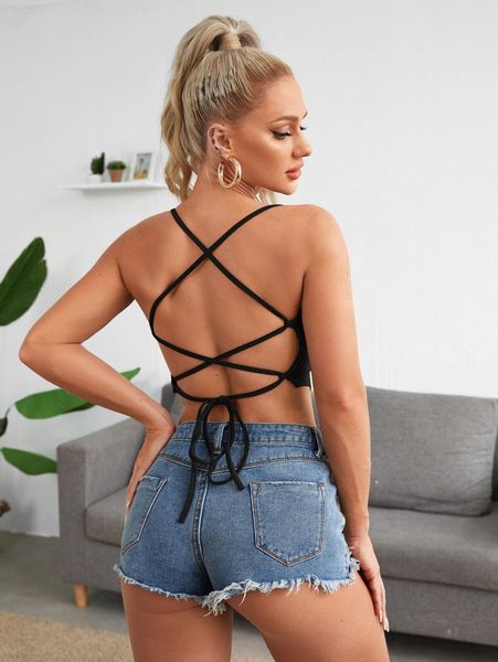 

lace up backless bandana cami s4nr#, White