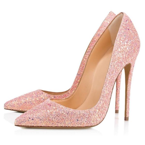 

dress shoes ladies bling pink sequins wedding pumps low cut pointed toe stilettos glitter bridal high heel party, Black