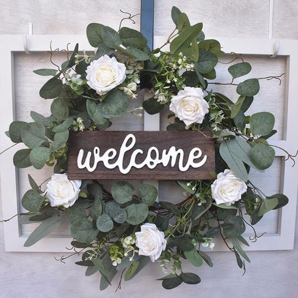 

decorative flowers & wreaths welcome sign flower leaf garland household door pendant round ornament