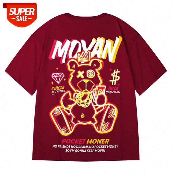 

summer oversize national tide bear plus size short-sleeved t-shirt male ins brand trend couple half-sleeved men's clothing #hq2n, White;black