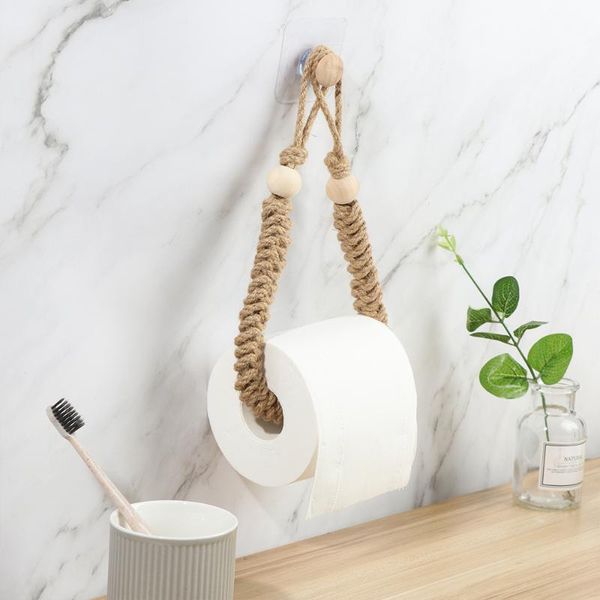 

toilet paper holders 1pc holder nautical rope wall-mounted towel rack roll adhesive wall hook retro rustic coastal bathro