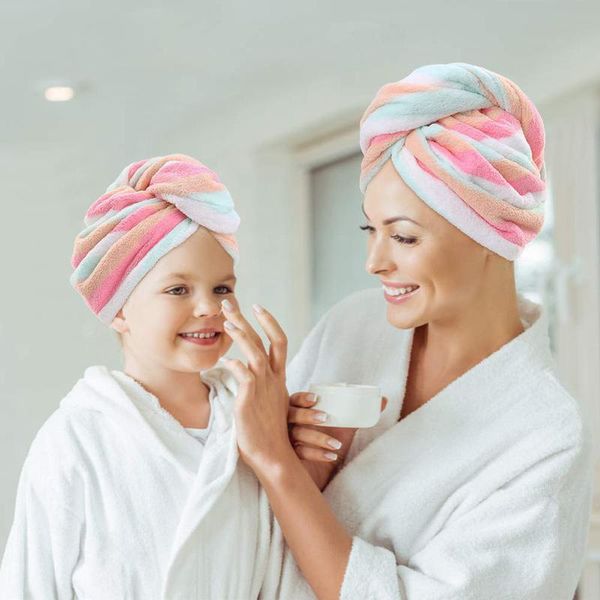 

shower caps dry turban wrap quick microfiber hair towel - super absorbent unique design rainbow color for women girl