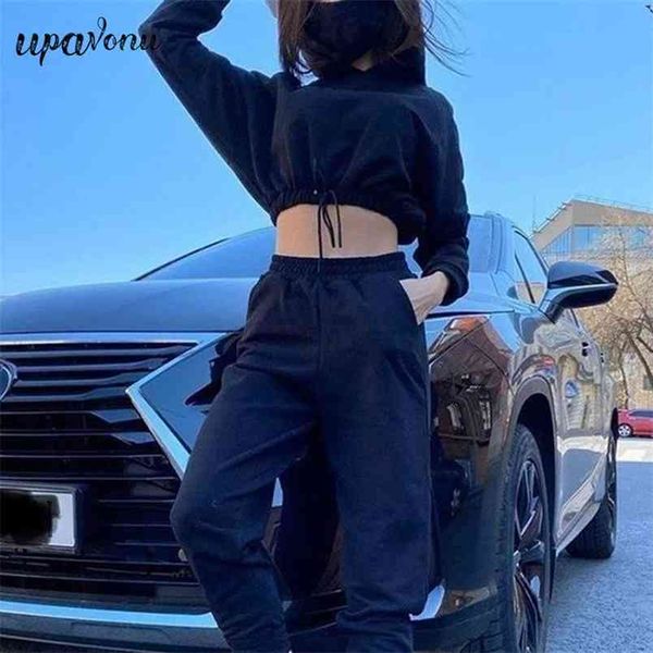 

solid color casual set hooded sweatshirt short sweater & sweatpants two-piece jogger women's sportswear 210524, White