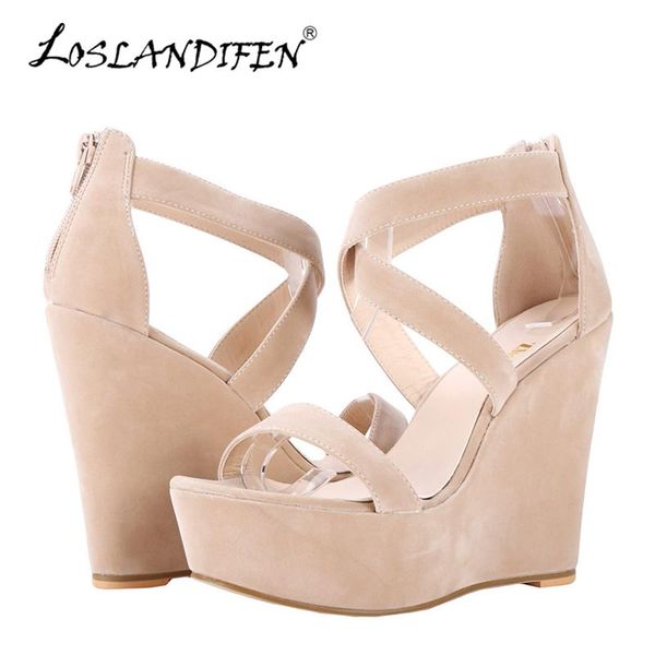 

women sandals nude platform flock gladiator sandal wedges casual high heels shoes lady summer shoe wedding party 195-1ve, Black