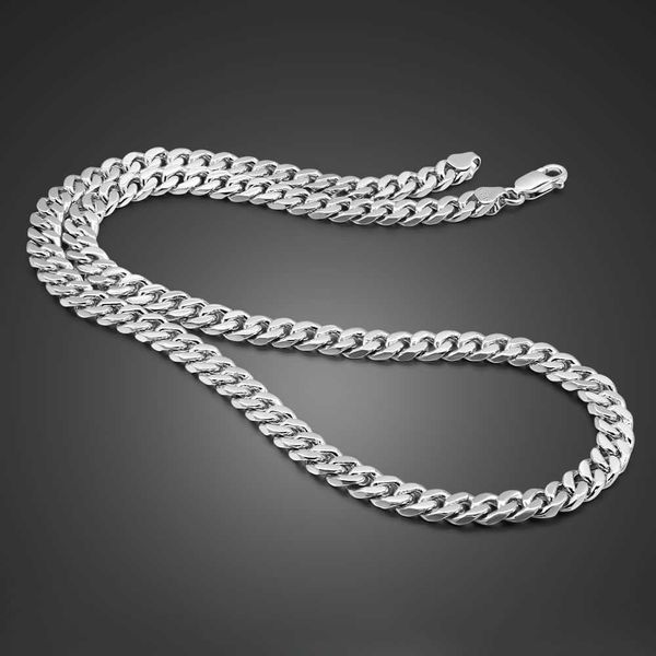 Подлинное 100% 925 стерлингового серебра мужское ожерелье мода панк бордюр кубинская звена цепочка 6,5 мм 20-24 в человеке Прекрасный подарок ювелирных изделий Q0809
