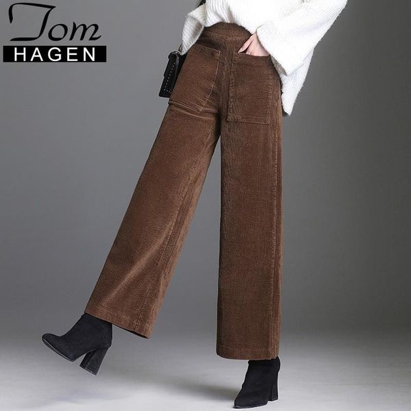 

women's pants & capris corduroy for women vintage add velvet thicken trousers loose wide leg pant casual female black pocket bell botto, Black;white