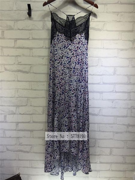 

viscose lace stitching floral print women sling dress casual lady spaghetti strap long dresses, Black;gray