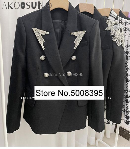 

women's suits & blazers black fashion classic blazer notched collar with crystal detail double breasted silver buttons long sleeves 202, White;black