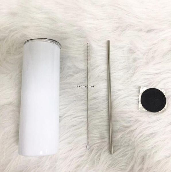 

20oz sublimartion straight mugs tumblers with straw rubber bottoms stainless steel tumbler coffee mug sublimation blanks water bottle