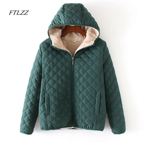 Winter Casual Kurze Baumwolle Mäntel Frauen Mit Kapuze Diamanten Partern Künstliche Fleece Innen Outwear Femme Slim Mantel 210430