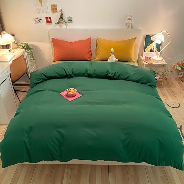 

bedding sets pure color green quilt cover pillowcase bed flat sheets fashion duvet twin full single king bedclothes